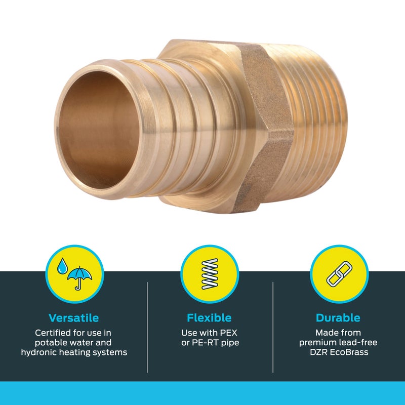 SharkBite 1 Inch x 3/4 Inch Crimp MNPT Male Adapter, Brass Plumbing Fitting, PEX Pipe, Copper, UC142LFA - Image 3